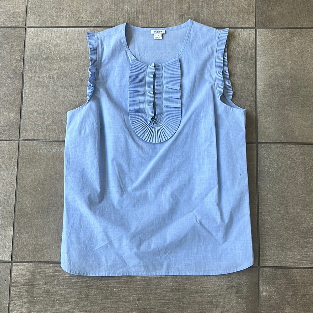 NWOT J Crew Light Blue Sleeveless Ruffle Top Sz 8